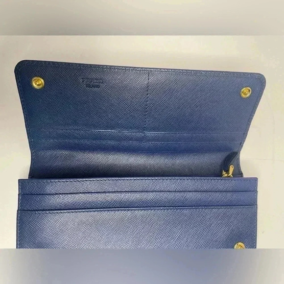 PRADA Saffiano Leather Long Wallet With Gold Hardware Blue Box included - Picture 13 of 16